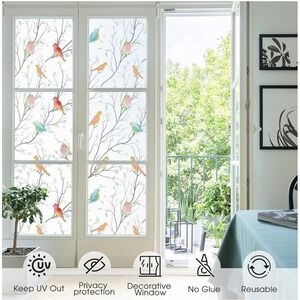 Coavas Window Privacy Film Decorative Bird Stained Glass Window Film Bathroom